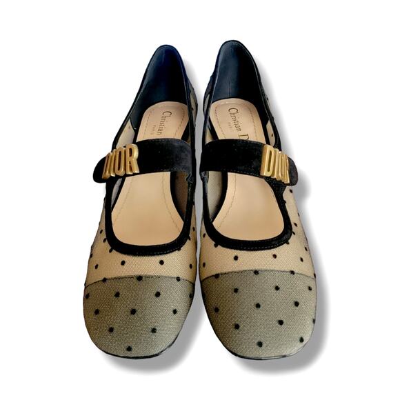 Dior Baby D Mesh Mary Jane Suede Logo Pumps Black Polka Dot Low Heel 8.5 38.5 - Picture 15 of 17